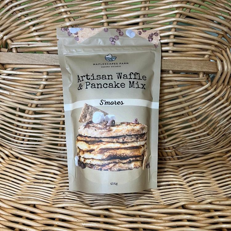 The contents of the Spring 2024 Glamping Box: Maplescapes Farm Artisan Waffle & Pancake Mix