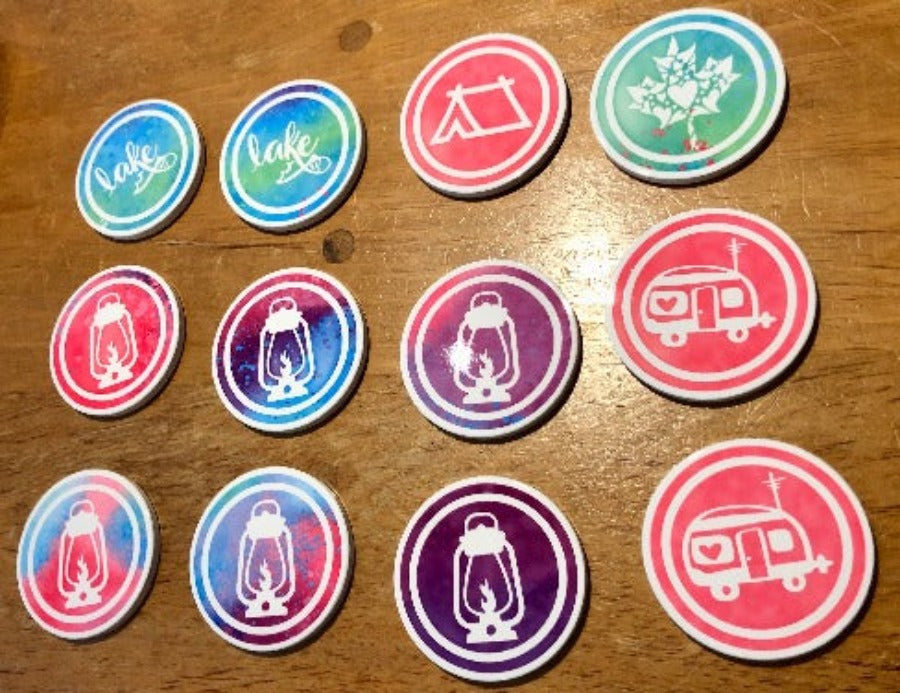 Round ceramic coasters, 100% customizable. Comes as a set of two!  Perfect for the trailer, camper, RV, cottage, tent or whatever your glamping adventures take you!    Some customers love them so much they use them at home to keep that glampy feeling year-round. Makes a great gift!