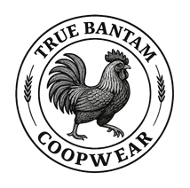 True Bantam Coopwear features a greyscale chicken and two blades of wheat