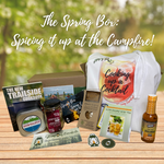 Load image into Gallery viewer, A collection of items from the Spring Box: The New Trailside cookbook, an InstaPit, Vegetarian chili from Recipes in a Jar, Spices, hot sauce, a fancy apron, drink recipe, stickers and more!
