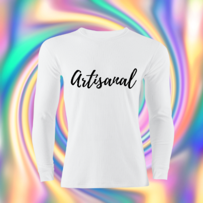 White long sleeved tee with Artisanal across the front