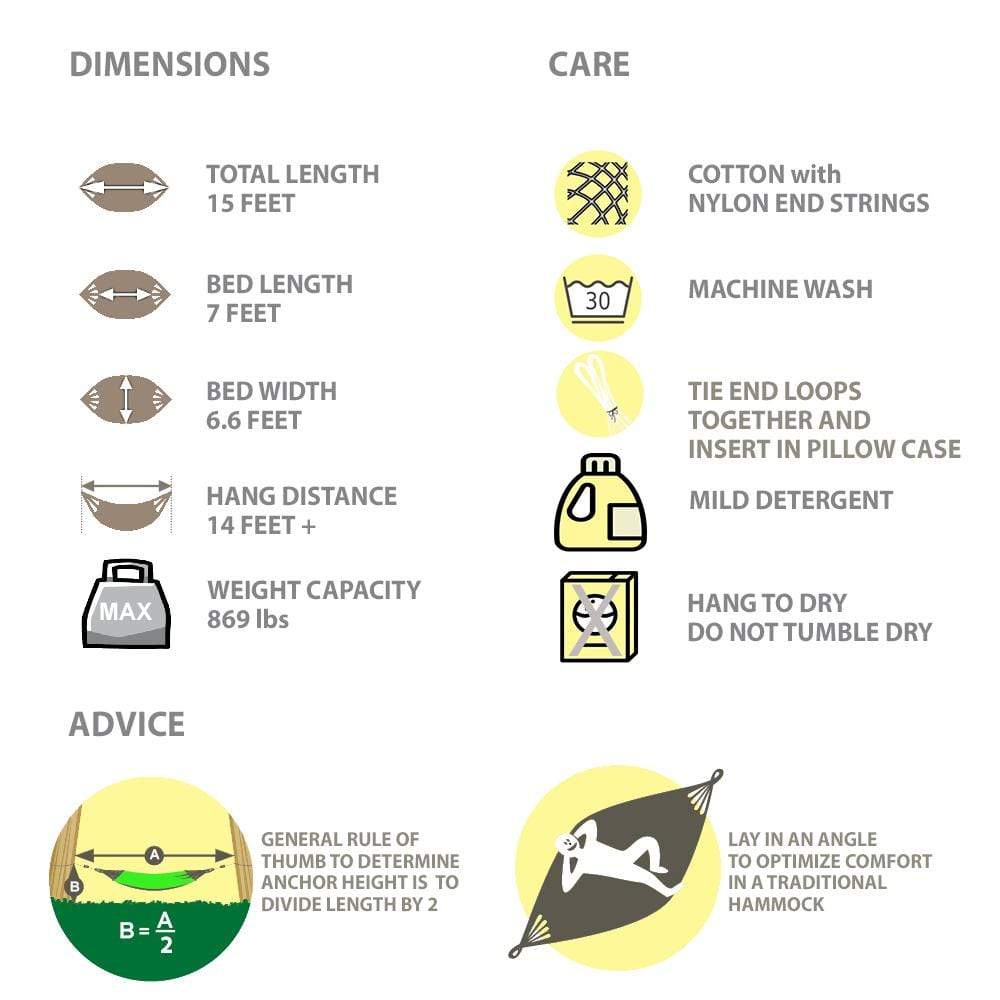 XL Thick Cord Mayan Hammock with Bamboo Stand