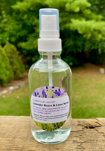 Load image into Gallery viewer, This is a spray bottle of Lavender Room &amp; Linen spray from Loughborough Lavender. It was included in the August Glamping Essential&#39;s Box.
